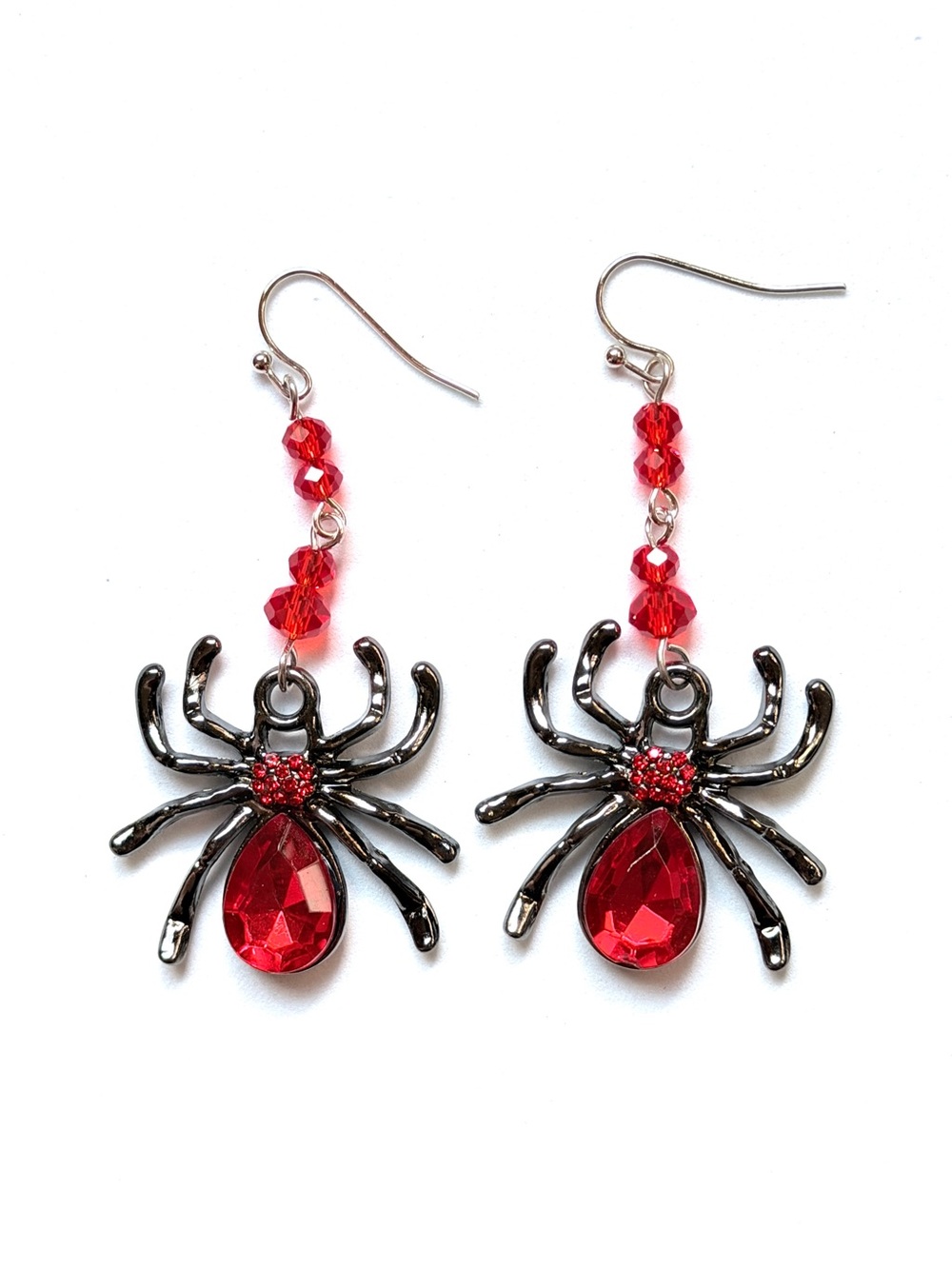 Gothic Style Spider Earrings w/Blood Red Faceted Rhinestones